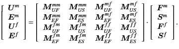 $\displaystyle \left[ \begin{array}{c} \bm{U}^{m}\\ \bm{E}^{m}\\ \bm{U}^{f}\\ \b...
...ray}{c} \bm{F}^{m}\\ \bm{S}^{m}\\ \bm{F}^{f}\\ \bm{S}^{f} \end{array} \right] .$